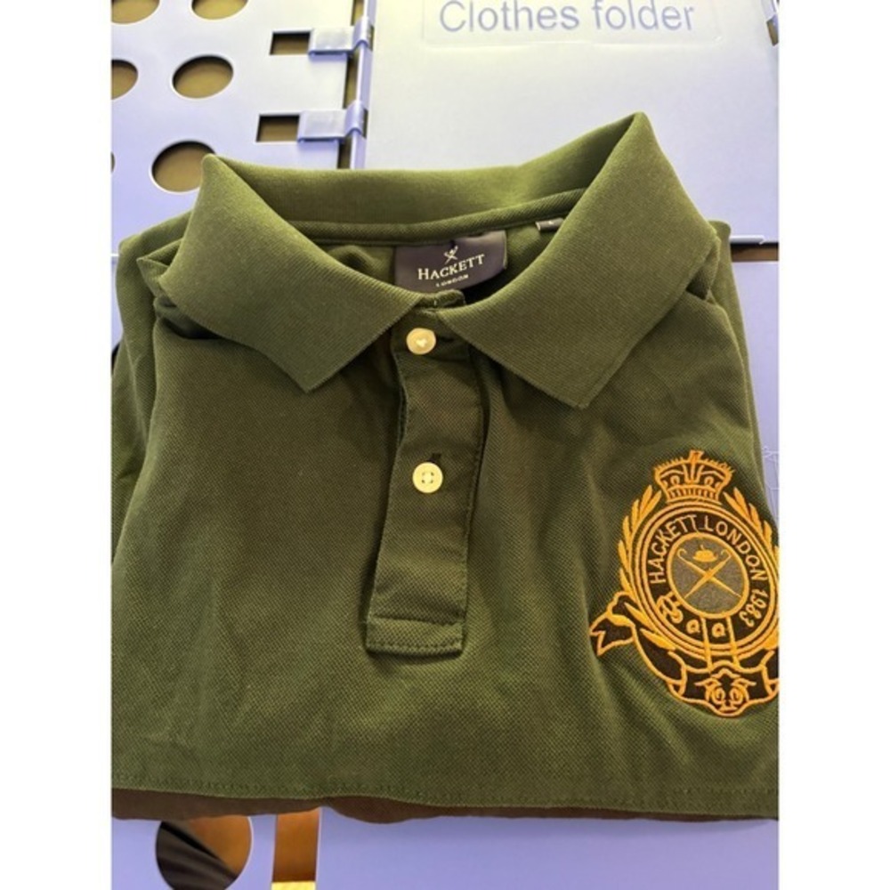 Hackett London Kids Polo Shirt Green Navy Blue Embroidered Crest Logo Size L